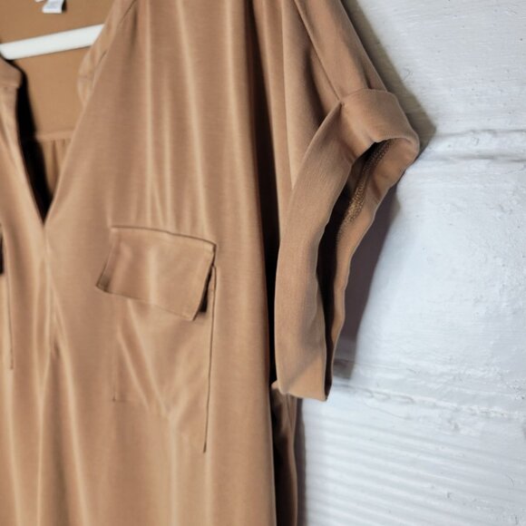 J. Jill Women's XL Shirt Top V Neck Pockets Short Sleeve Brown - Picture 3 of 5